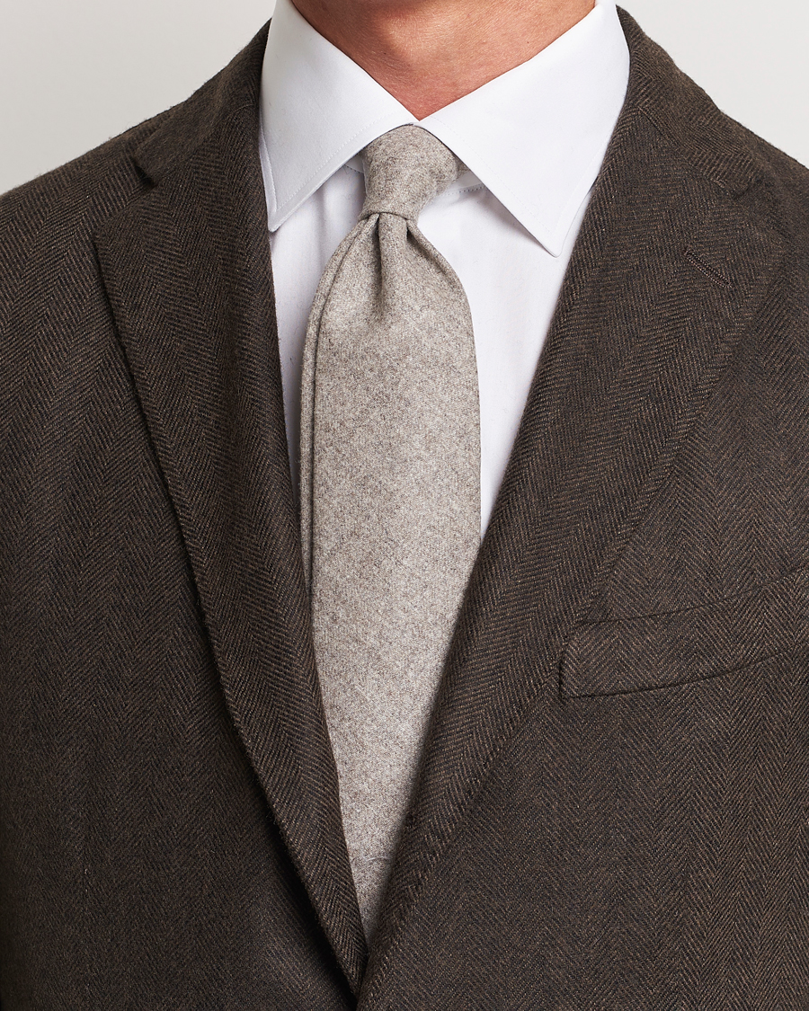 Heren | Stropdassen | Amanda Christensen | Wool Flannel 8cm Tie Beige