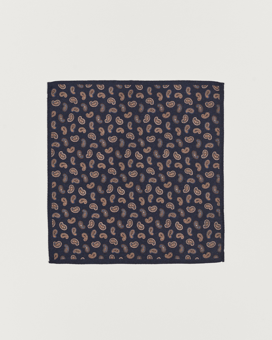 Heren | Pochets | Amanda Christensen | Wool Flannel Printed Paisley Pocket Square Navy