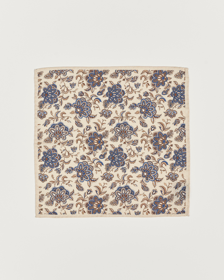 Heren | Pochets | Amanda Christensen | Wool Flannel Large Flower Pocket Square Creme