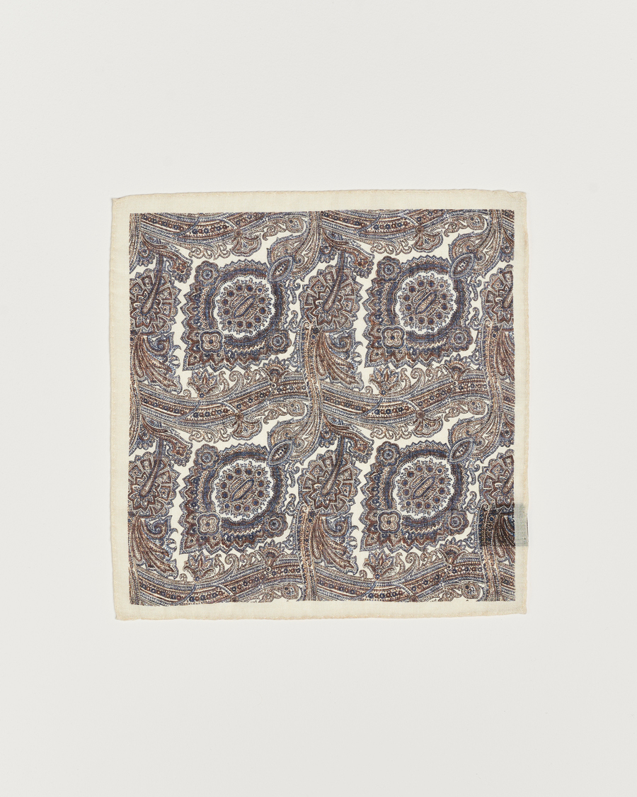 Heren | Pochets | Amanda Christensen | Wool Printed Large Paisley Pocket Square White