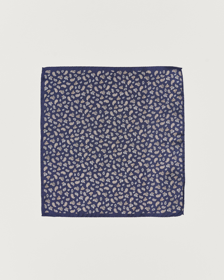 Heren | Pochets | Amanda Christensen | Silk Oxford Printed Paisley Pocket Square Navy