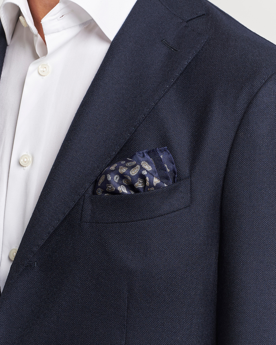 Heren |  | Amanda Christensen | Silk Oxford Printed Paisley Pocket Square Navy