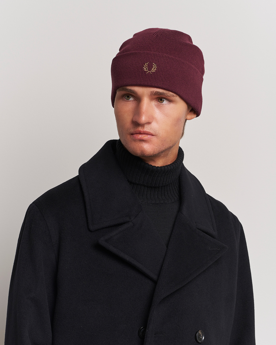 Heren |  | Fred Perry | Merino Wool Beanie Oxblood