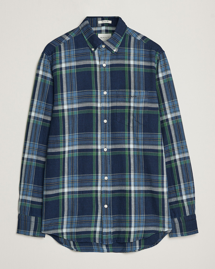 Heren | Overhemden | GANT | Regular Fit Twill Checked Shirt Dark Indigo