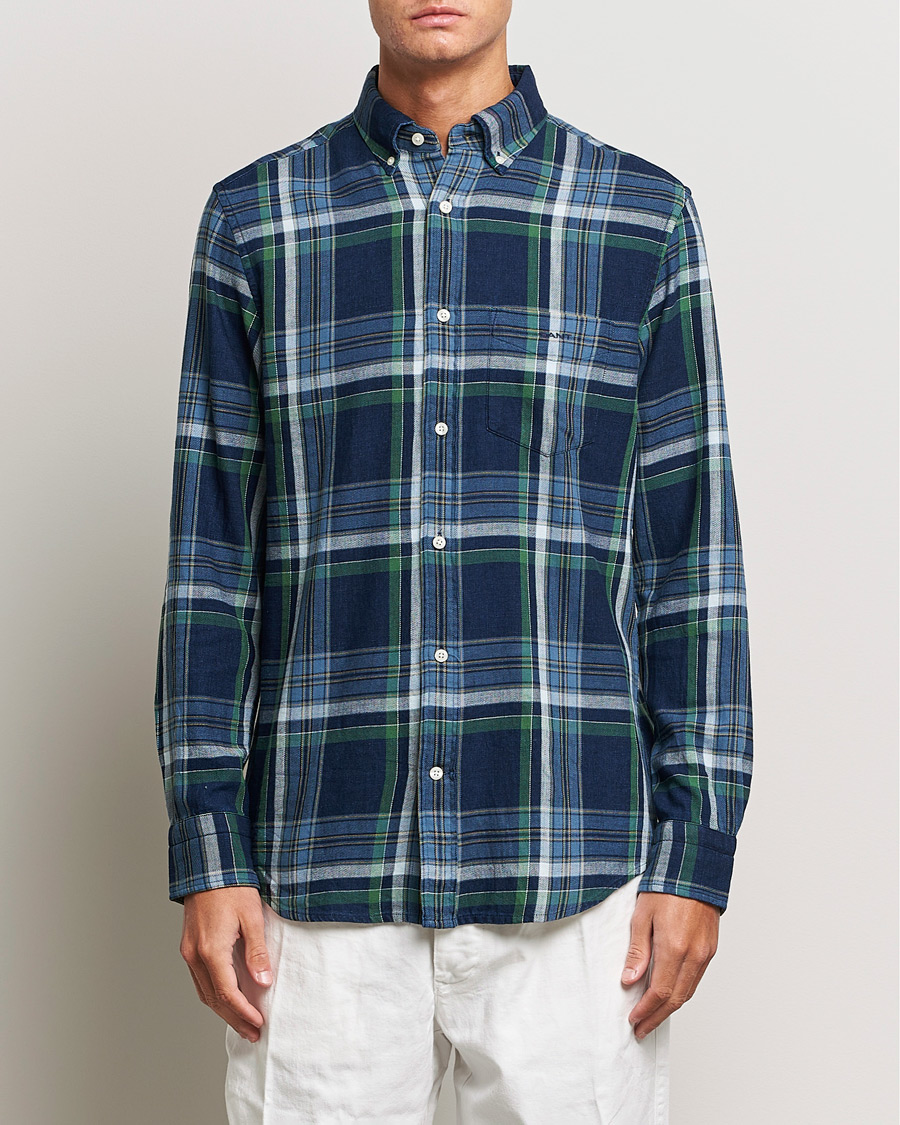 Heren | Overhemden | GANT | Regular Fit Twill Checked Shirt Dark Indigo