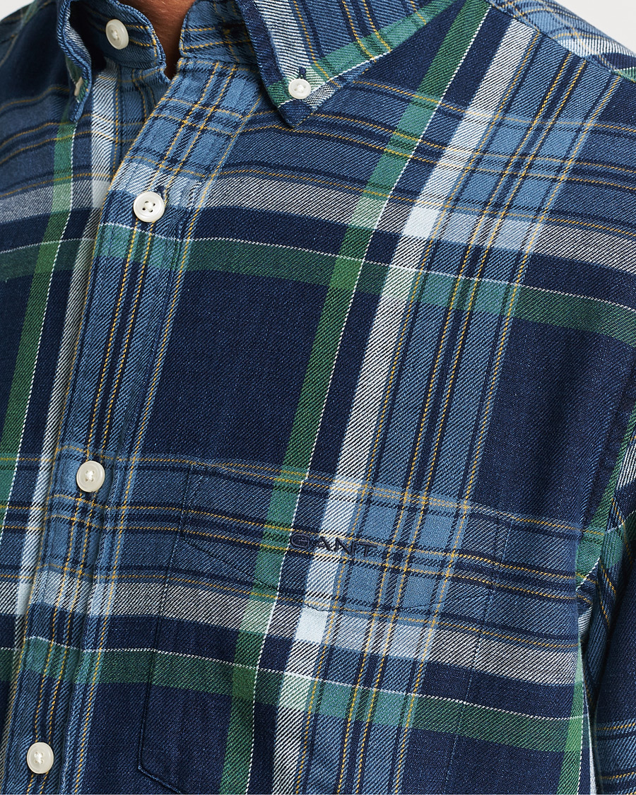 Heren | Overhemden | GANT | Regular Fit Twill Checked Shirt Dark Indigo