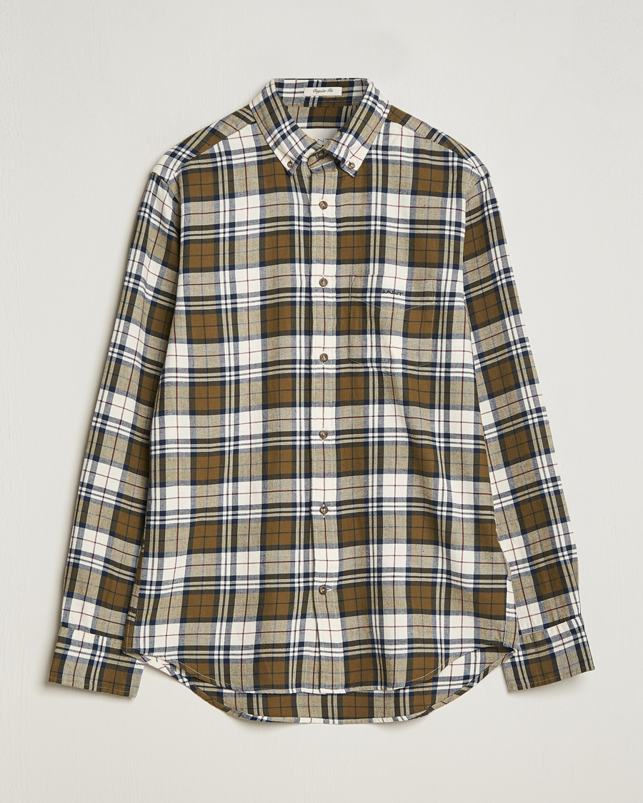 Heren | Overhemden | GANT | Regular Fit Flannel Checked Shirt Dark Cactus