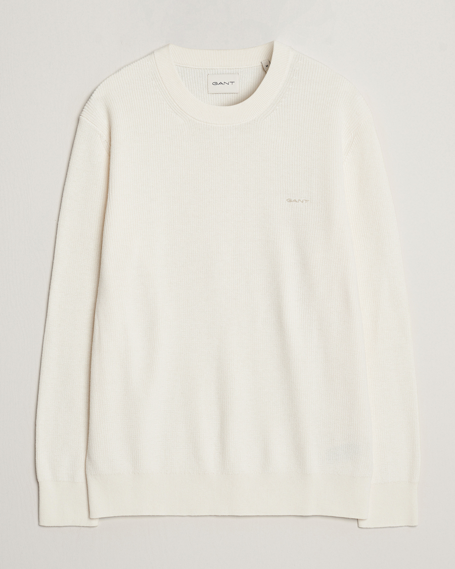 Heren | Truien | GANT | Cotton/Wool Rib Knitted Crew Neck Cream