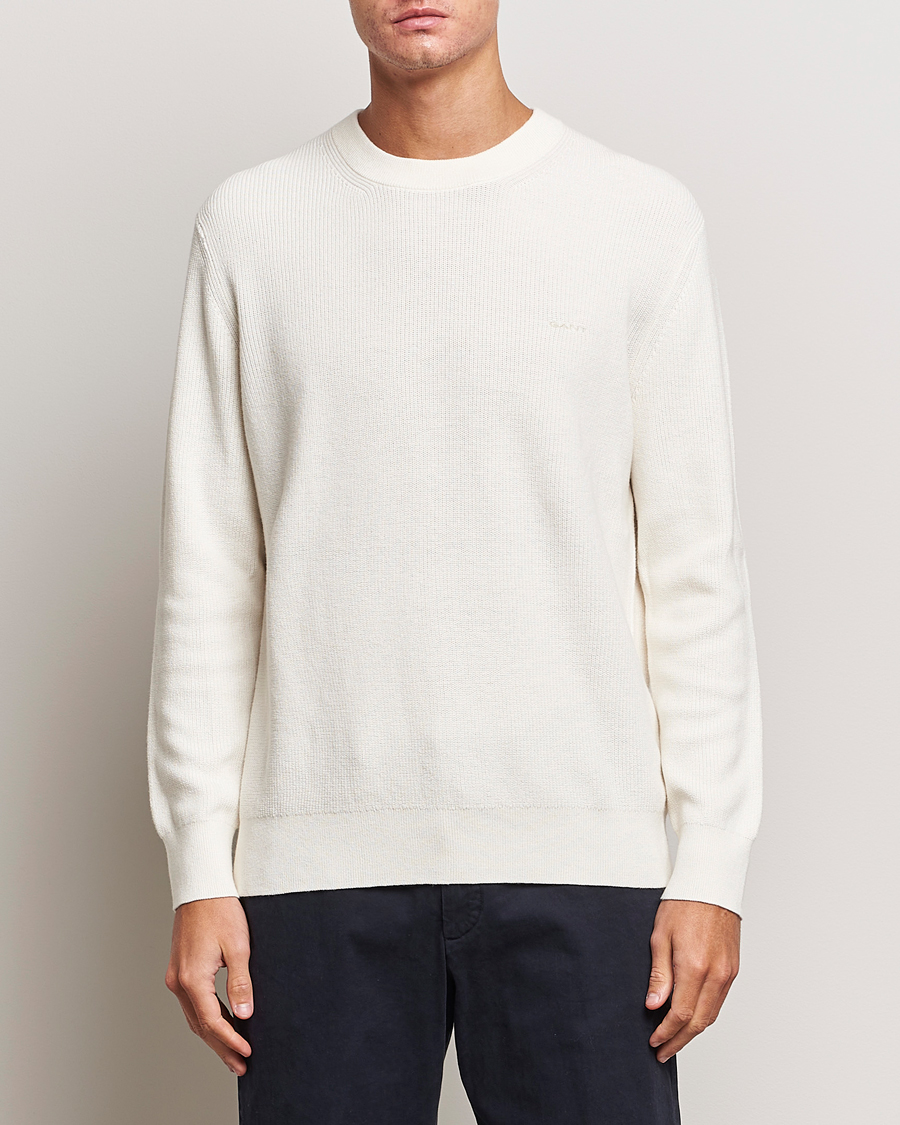 Heren | Truien | GANT | Cotton/Wool Rib Knitted Crew Neck Cream