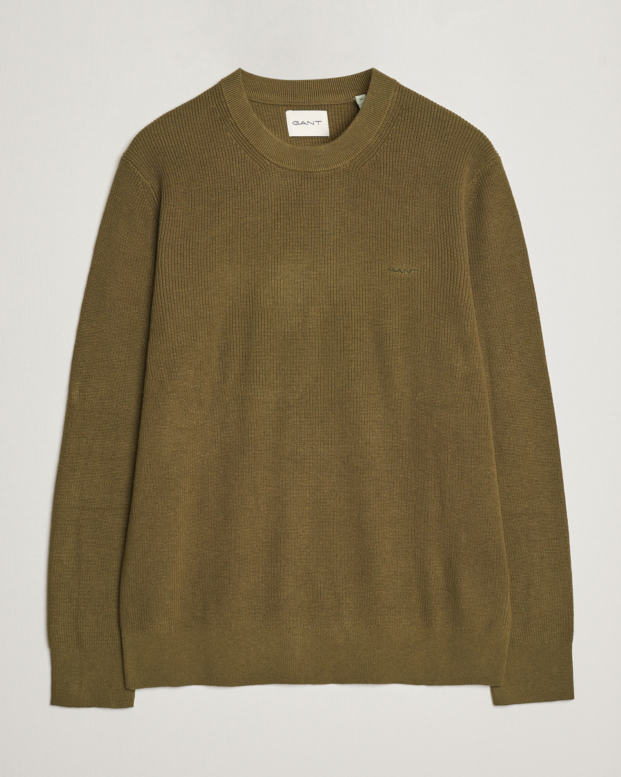 Heren | Truien | GANT | Cotton/Wool Rib Knitted Crew Neck Dark Cactus