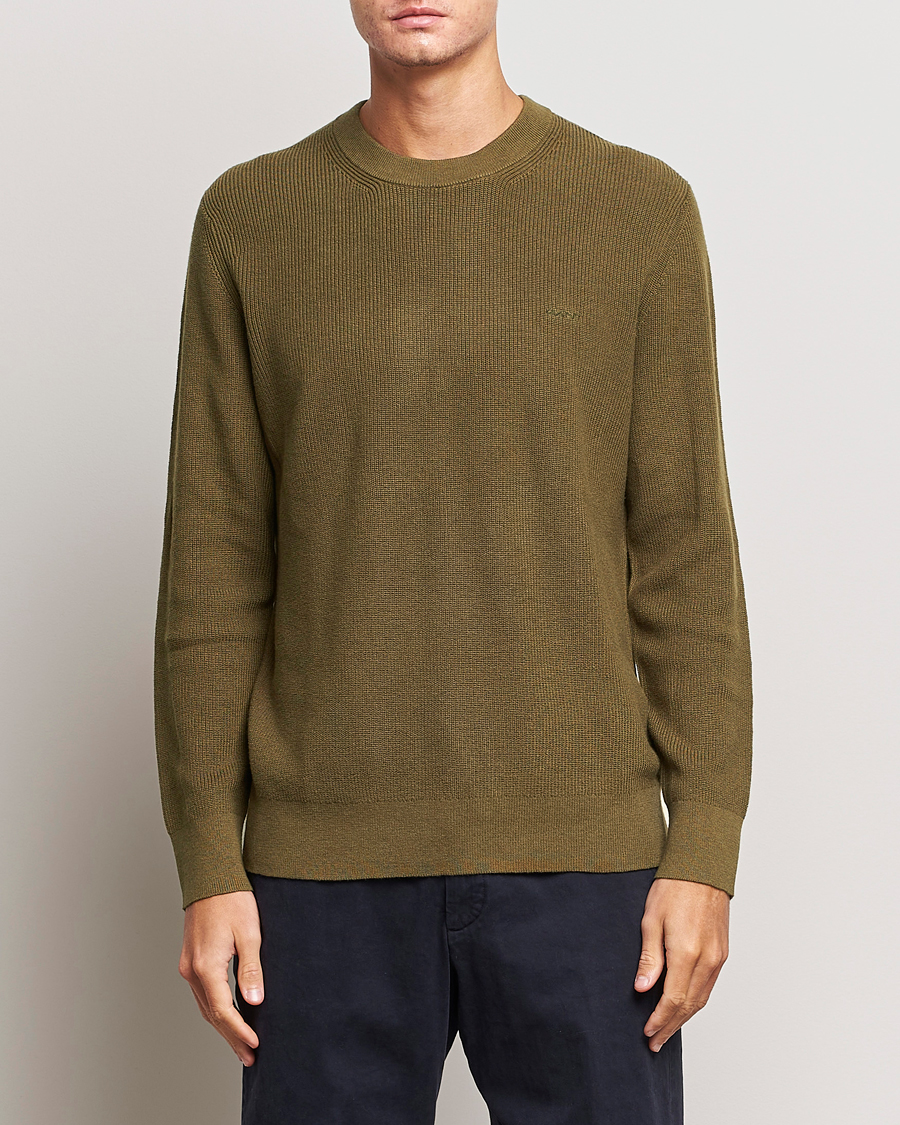 Heren | Truien | GANT | Cotton/Wool Rib Knitted Crew Neck Dark Cactus