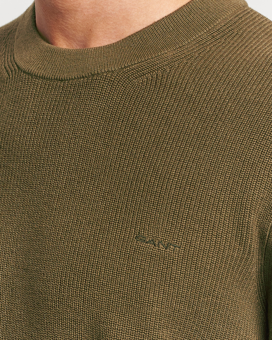 Heren | Truien | GANT | Cotton/Wool Rib Knitted Crew Neck Dark Cactus