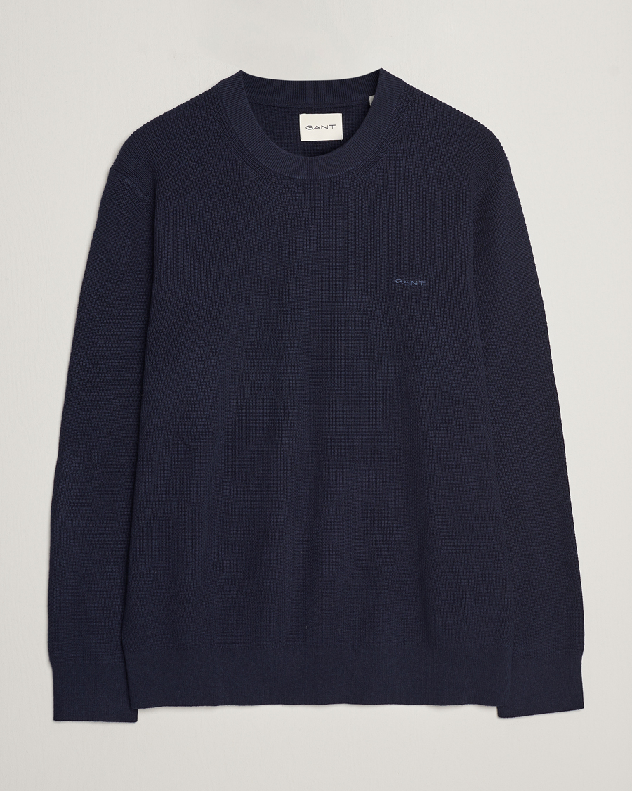 Heren | Truien | GANT | Cotton/Wool Rib Knitted Crew Neck Evening Blue