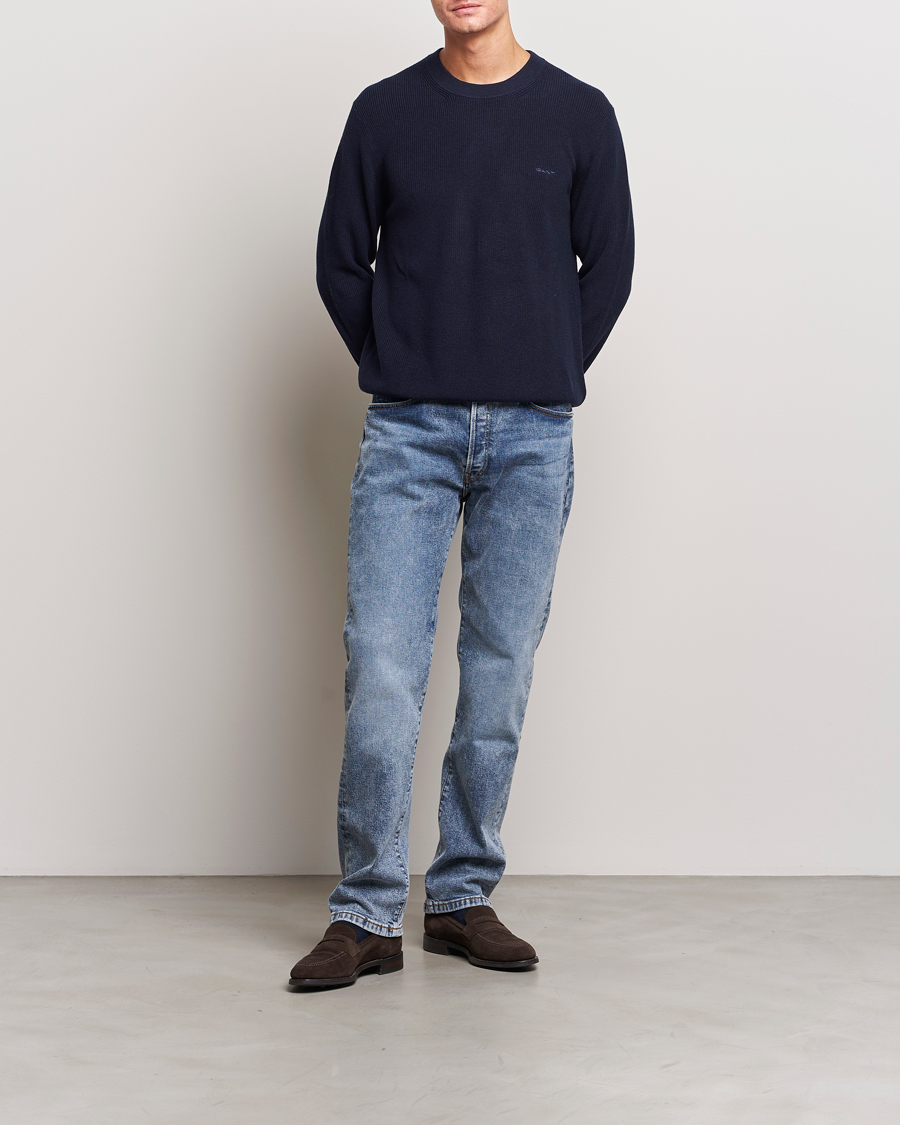 Heren | Truien | GANT | Cotton/Wool Rib Knitted Crew Neck Evening Blue