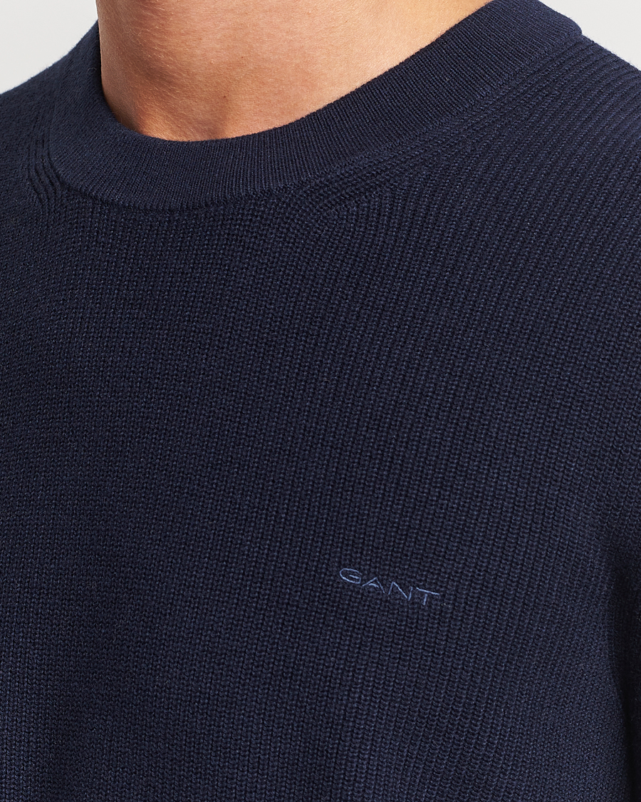 Heren | Truien | GANT | Cotton/Wool Rib Knitted Crew Neck Evening Blue