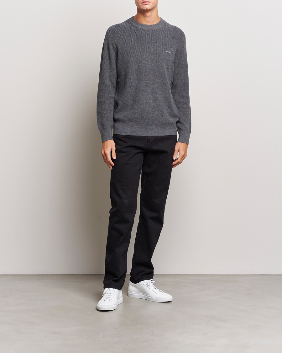 Heren | Truien | GANT | Cotton/Wool Rib Knitted Crew Neck Antrachite Melange