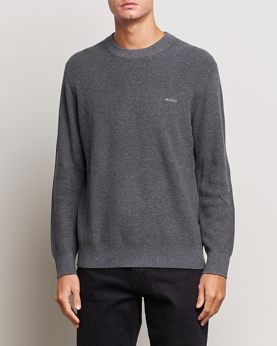 Heren | Truien | GANT | Cotton/Wool Rib Knitted Crew Neck Antrachite Melange