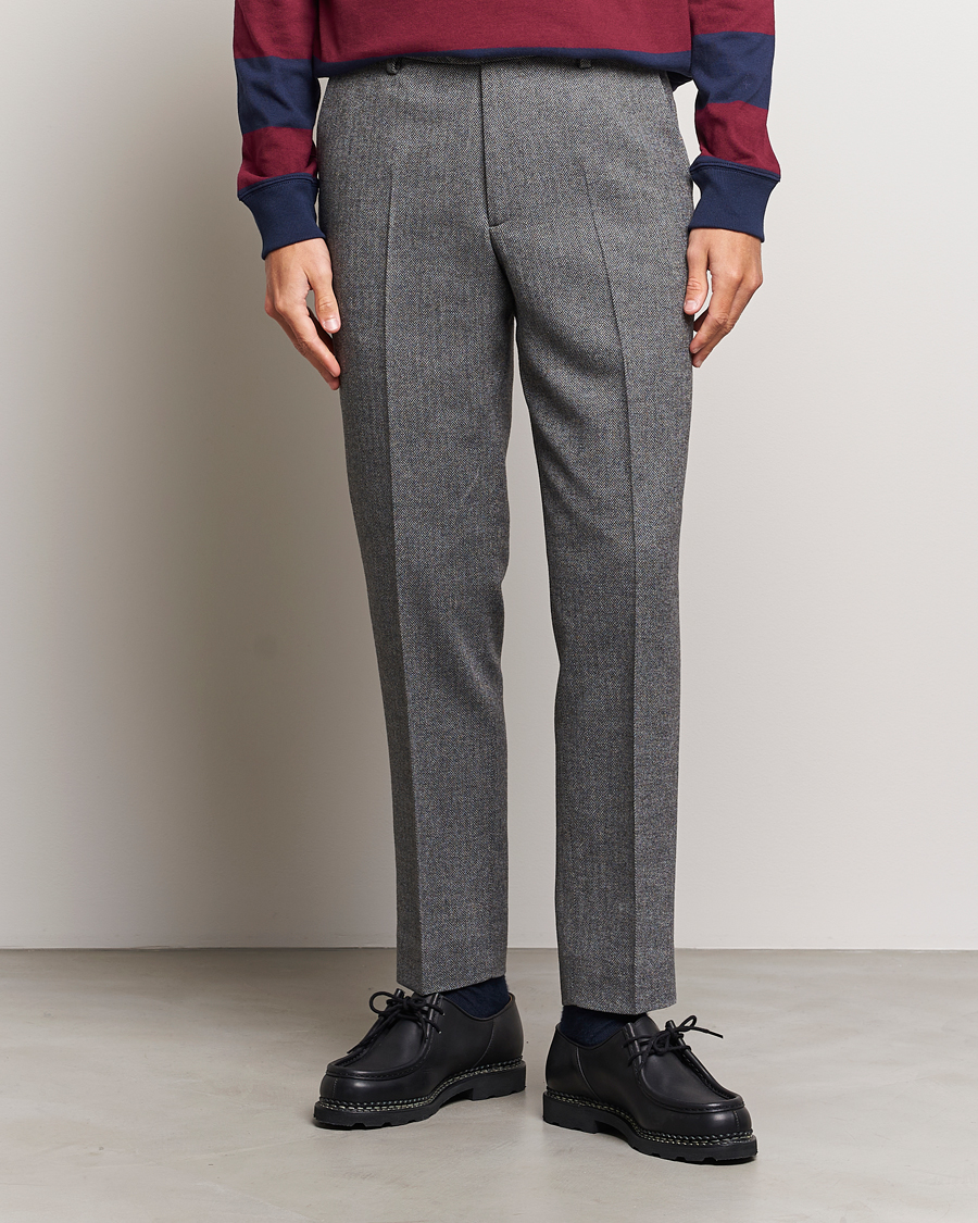 Heren | Broeken | Gant | Tapered Herringbone Wool Pants Black
