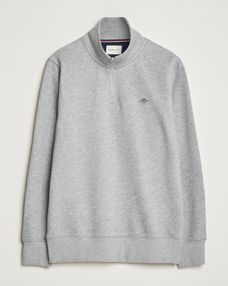 Heren |  | GANT | Original Shield Half Zip Sweater Grey Melange