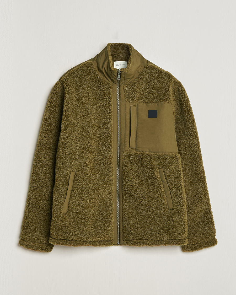 Heren | Truien | GANT | Sherpa Fleece Full Zip Dark Cactus