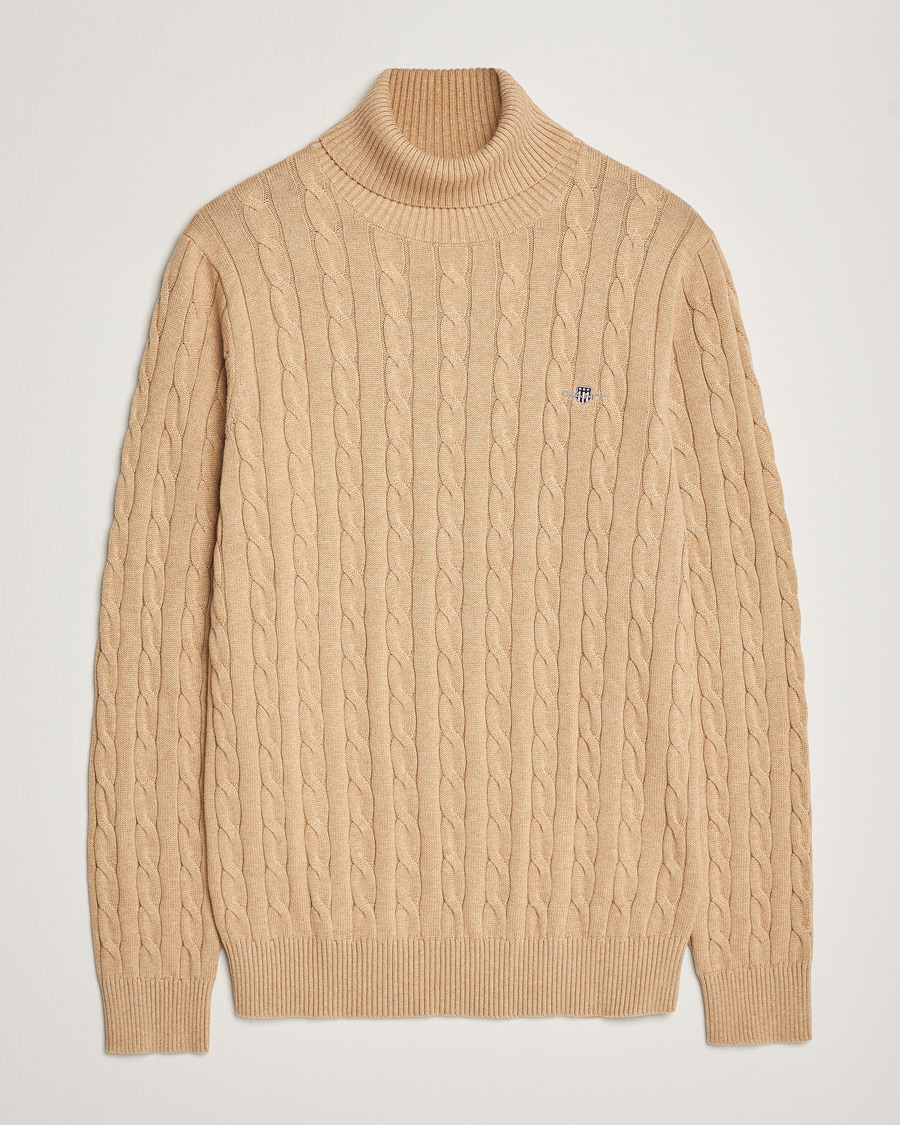 Heren | Truien | GANT | Cotton Cable Turtleneck Khaki Melange