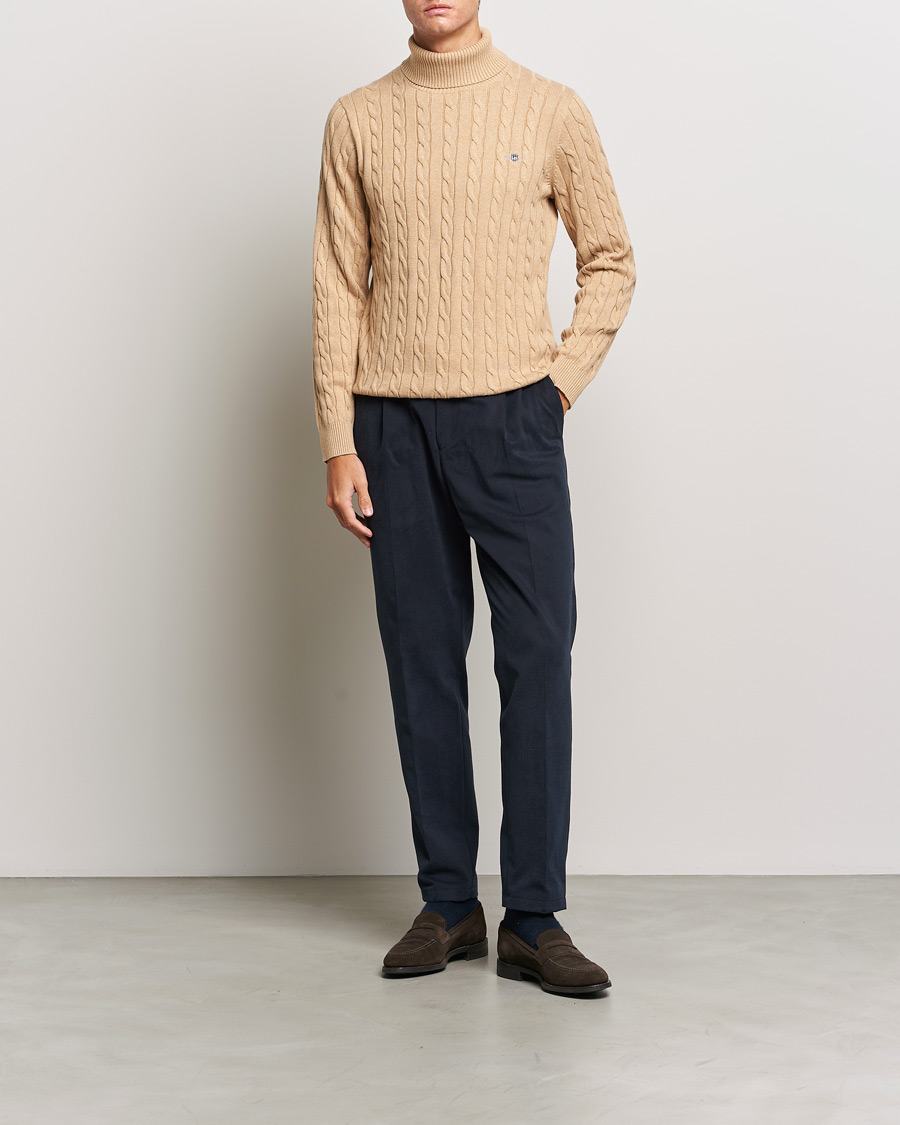Heren | Truien | GANT | Cotton Cable Turtleneck Khaki Melange
