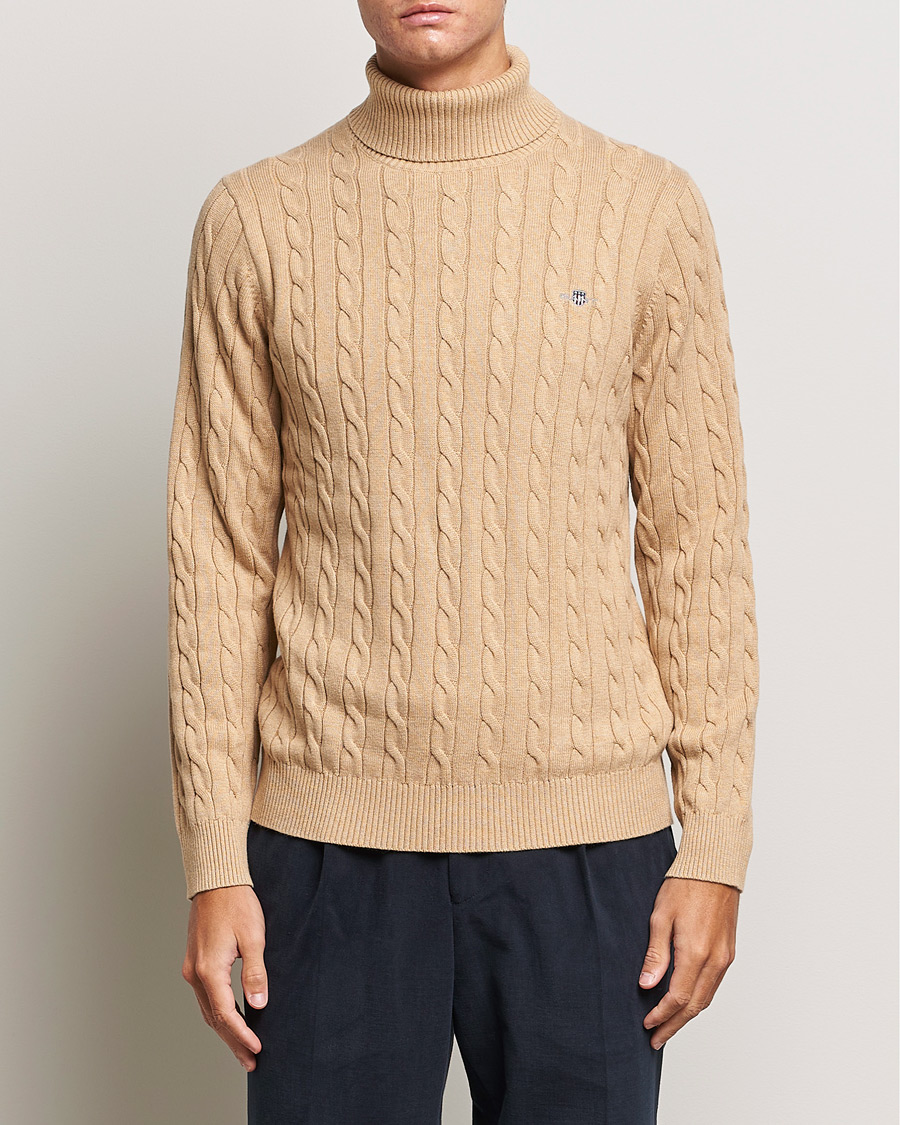 Heren | Truien | GANT | Cotton Cable Turtleneck Khaki Melange