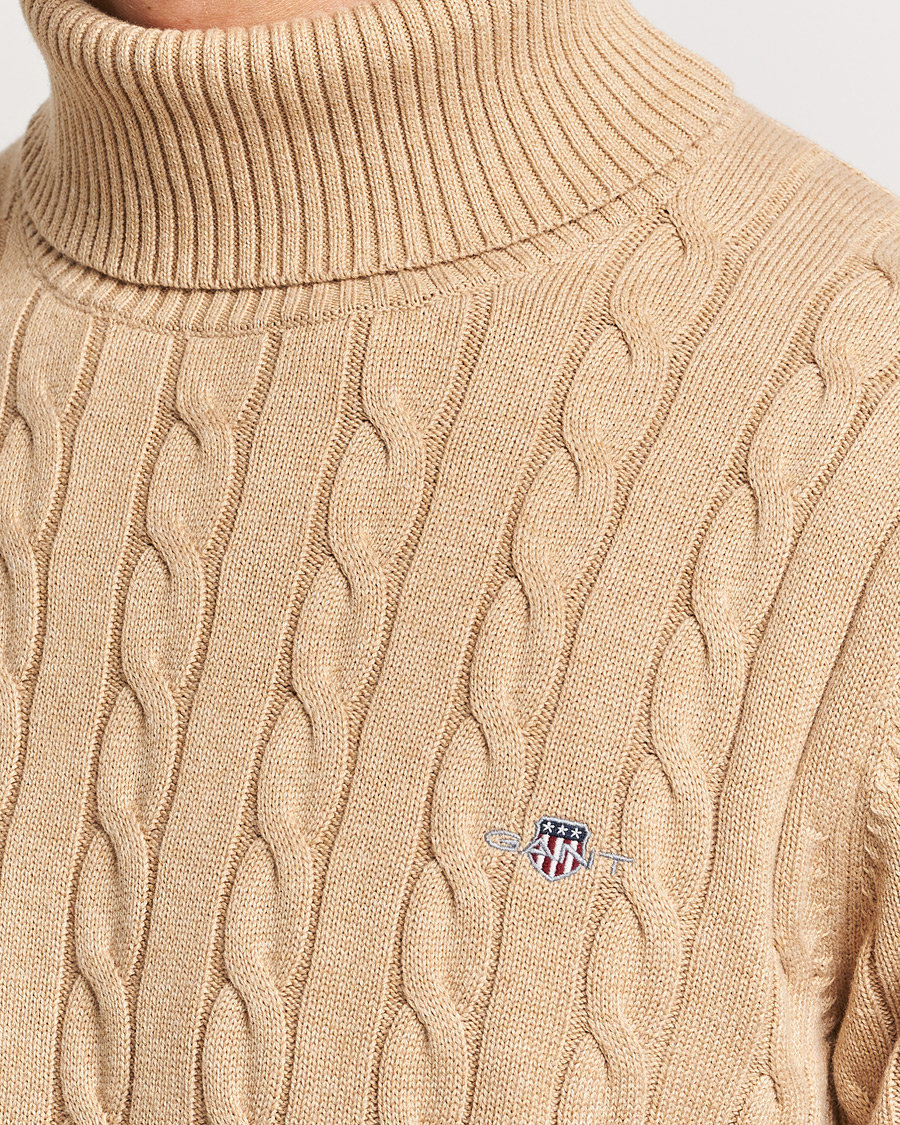 Heren | Truien | GANT | Cotton Cable Turtleneck Khaki Melange