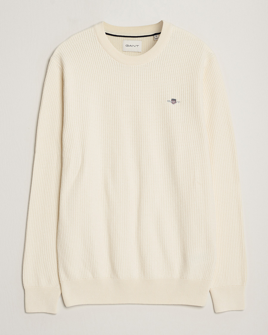 Heren | Truien | GANT | Cotton Micro Textured Crew Neck Cream