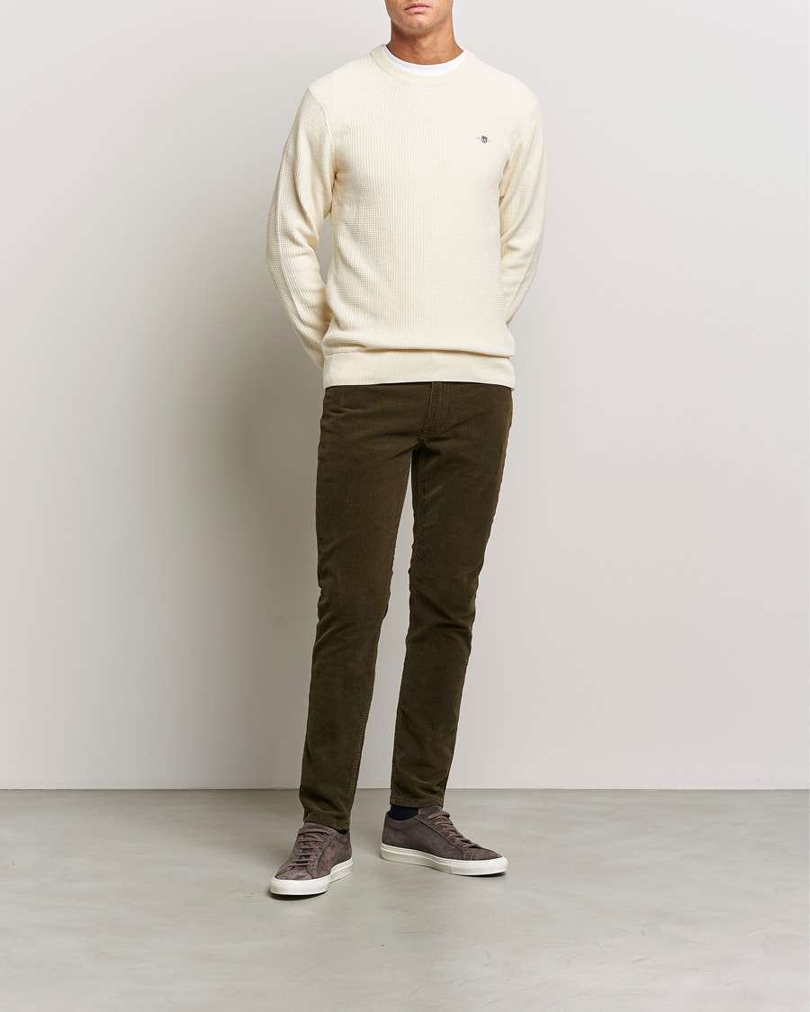 Heren | Truien | GANT | Cotton Micro Textured Crew Neck Cream