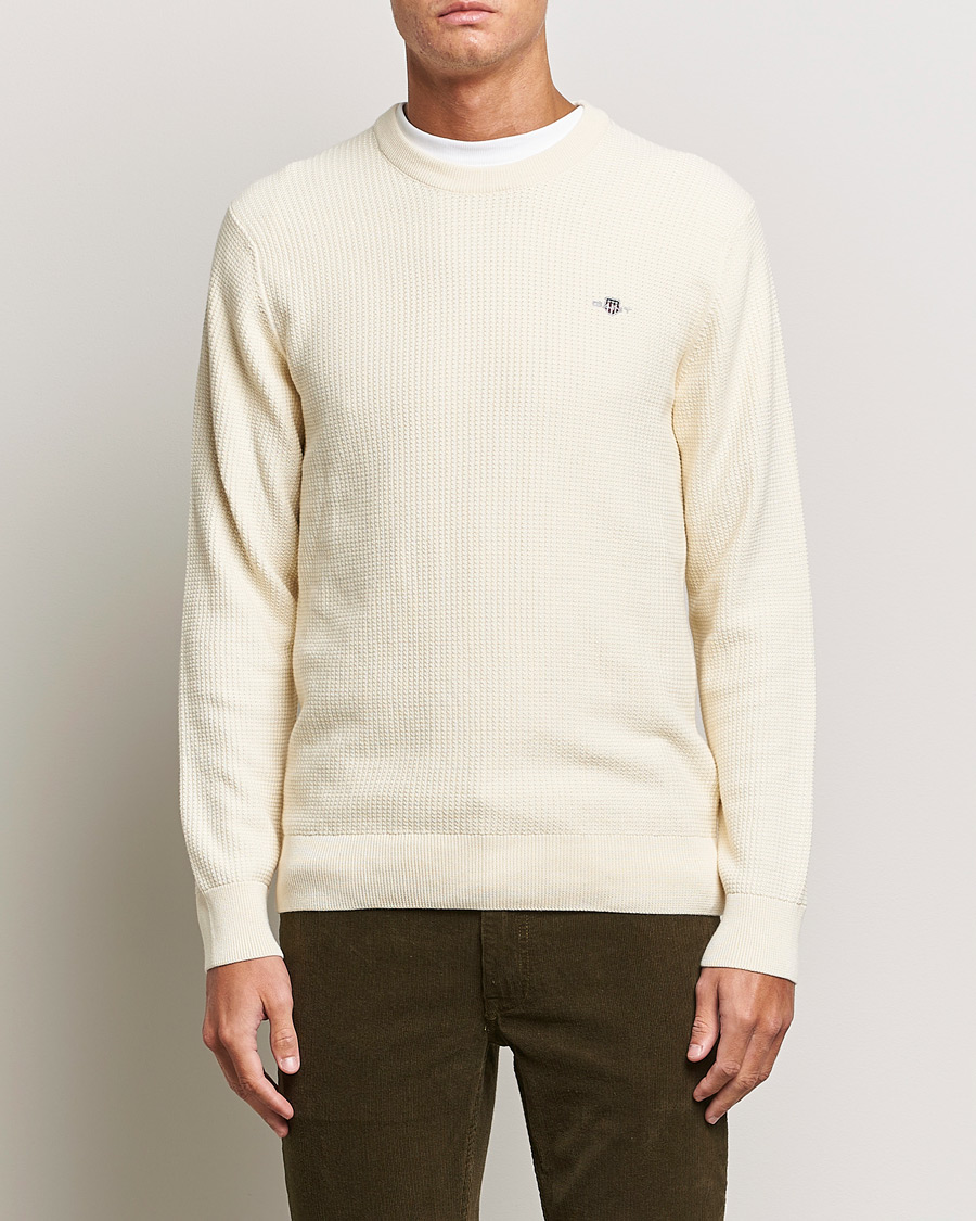 Heren | Truien | GANT | Cotton Micro Textured Crew Neck Cream