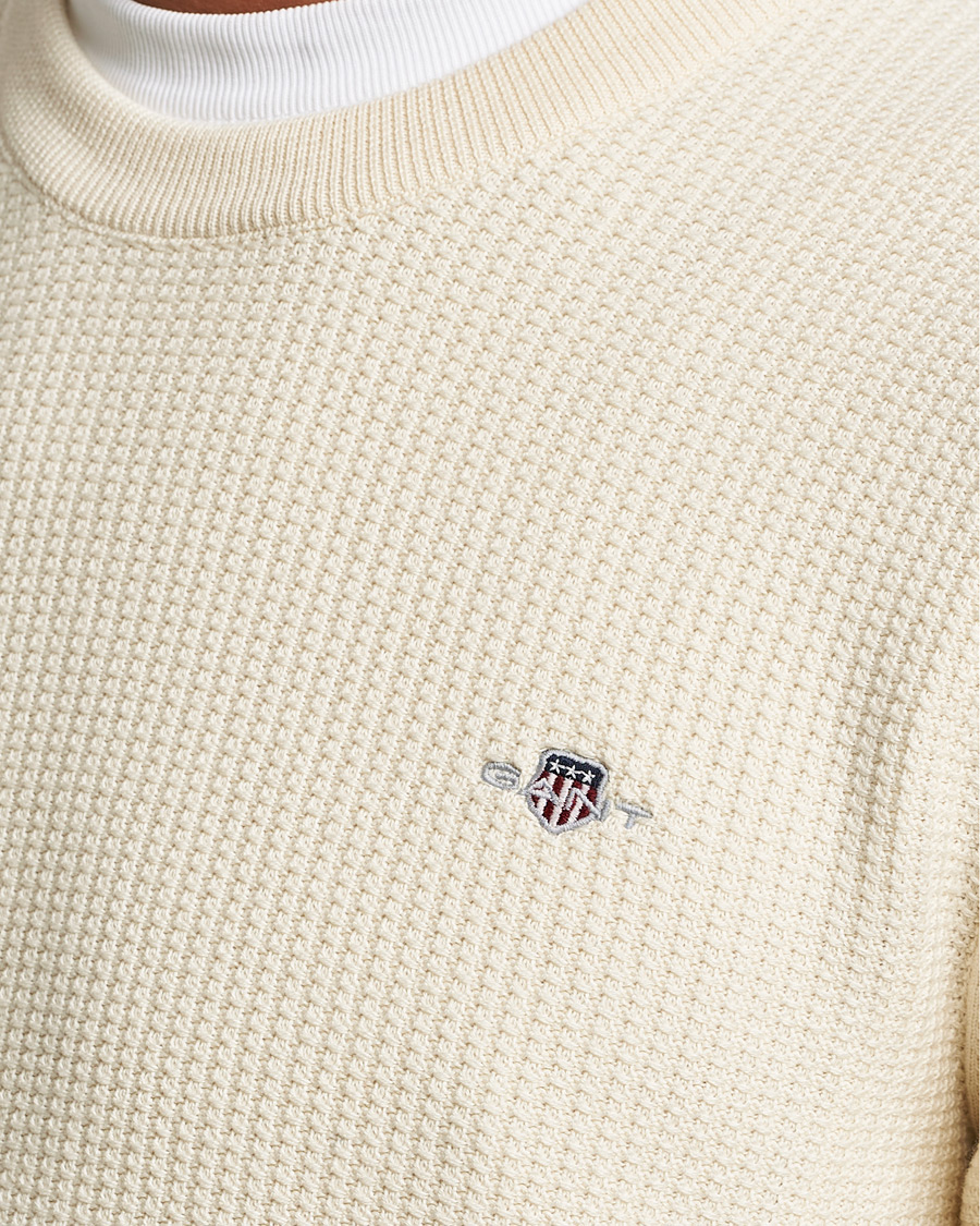 Heren | Truien | GANT | Cotton Micro Textured Crew Neck Cream