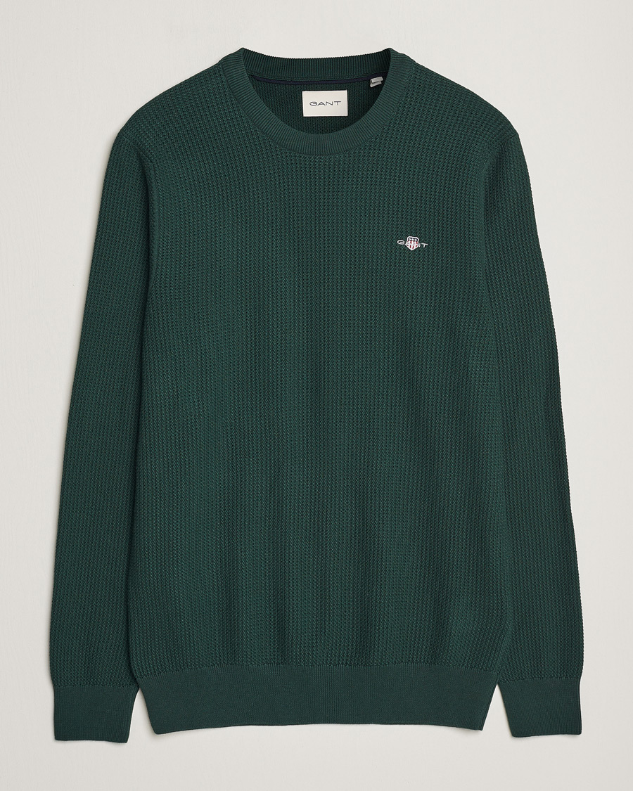 Heren | Truien | GANT | Cotton Micro Textured Crew Neck Tartan Green