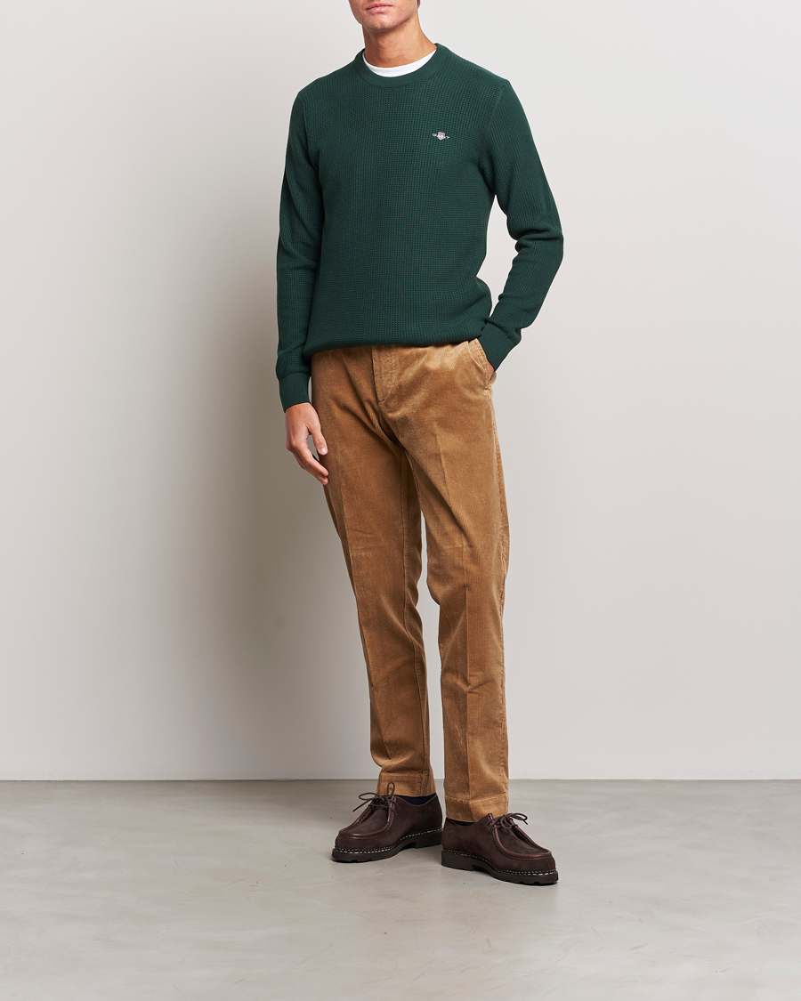 Heren | Truien | GANT | Cotton Micro Textured Crew Neck Tartan Green