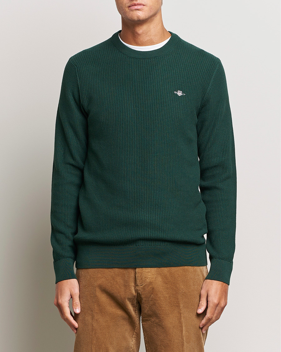 Heren | Truien | GANT | Cotton Micro Textured Crew Neck Tartan Green
