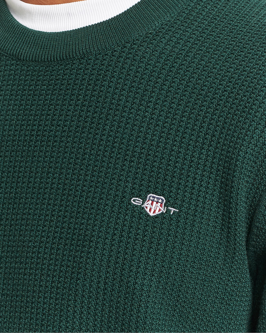 Heren | Truien | GANT | Cotton Micro Textured Crew Neck Tartan Green