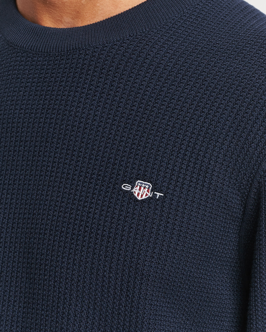 Heren | Truien | GANT | Cotton Micro Textured Crew Neck Evening Blue