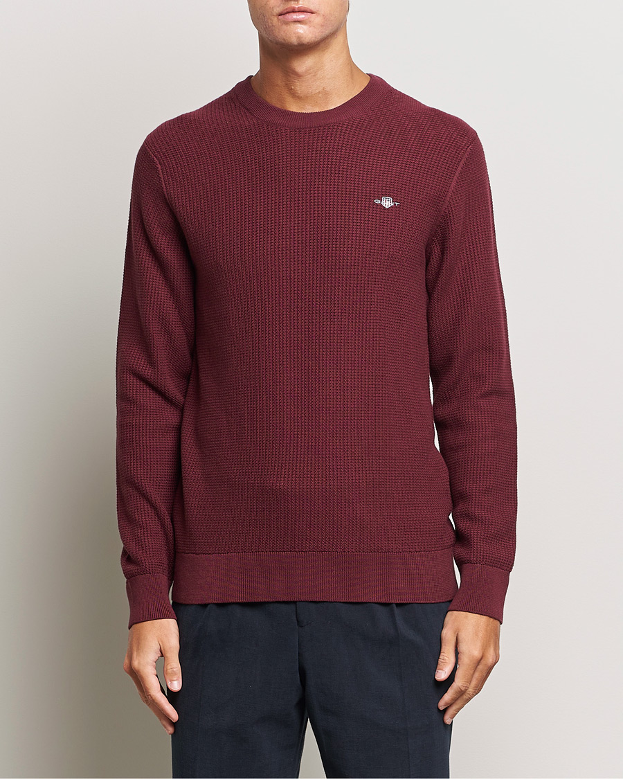 Heren | Truien | GANT | Cotton Micro Textured Crew Neck Red Shadow