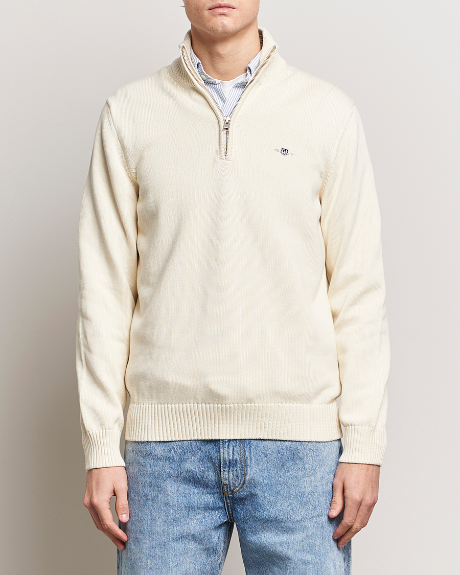 Heren | GANT | GANT | Cotton Half Zip Cream