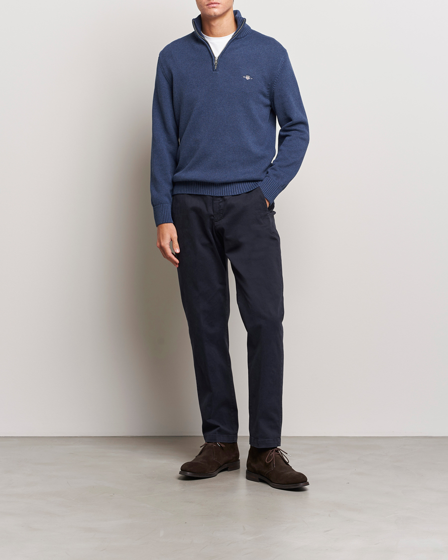 Heren | Truien | GANT | Cotton Half Zip Marine Melange