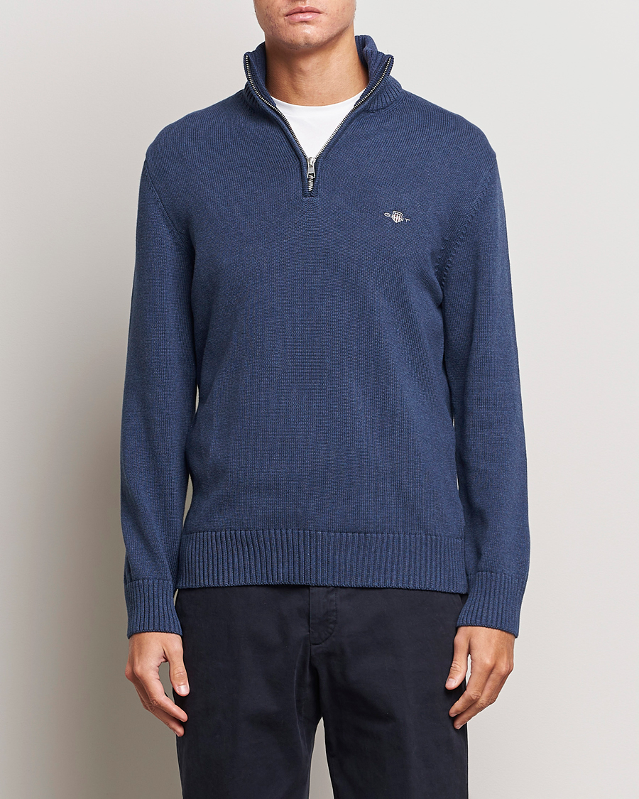 Heren | Truien | GANT | Cotton Half Zip Marine Melange