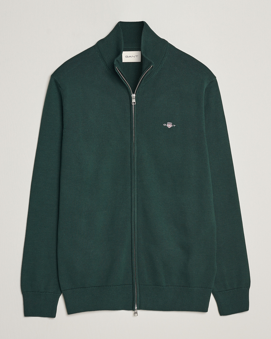 Heren | Truien | GANT | Cotton Full Zip Tartan Green