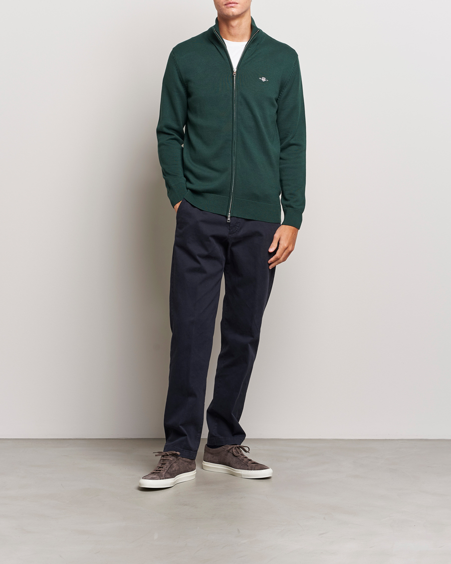 Heren | Truien | GANT | Cotton Full Zip Tartan Green
