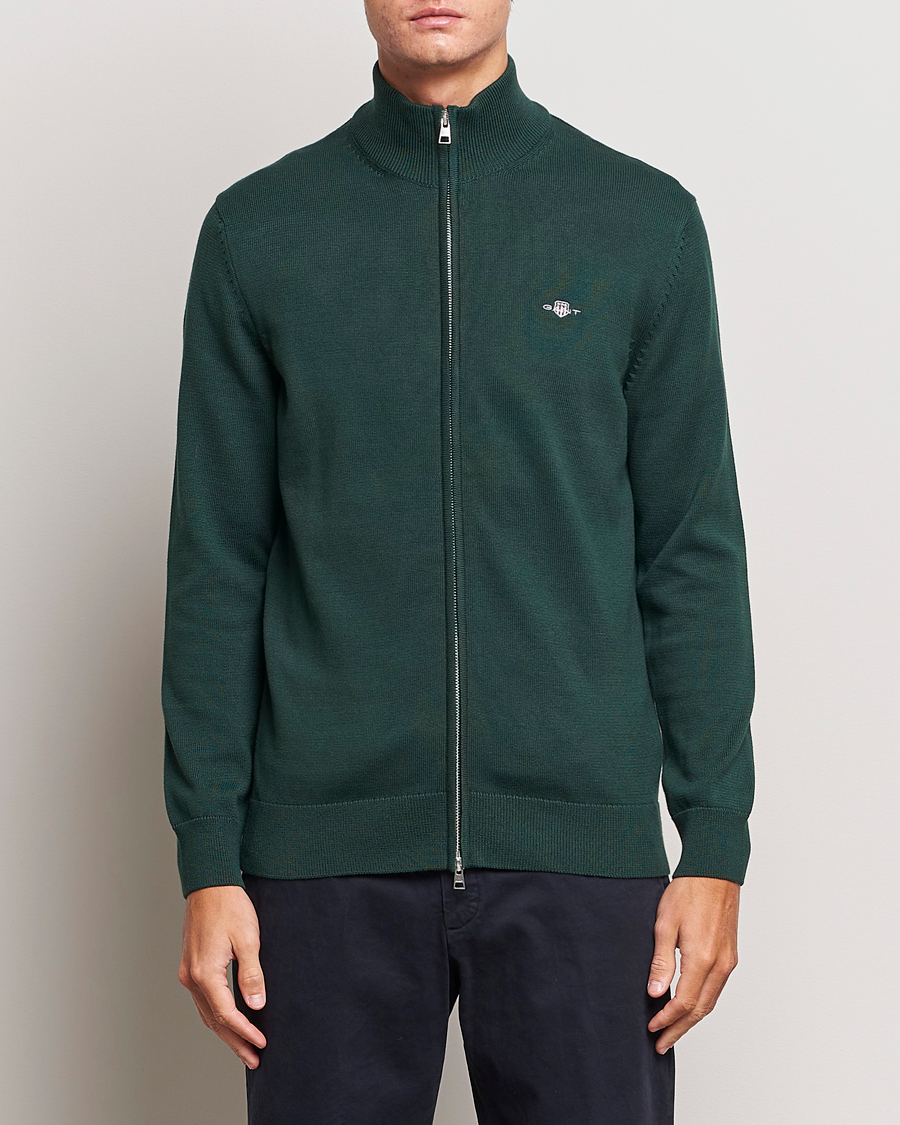 Heren | Truien | GANT | Cotton Full Zip Tartan Green