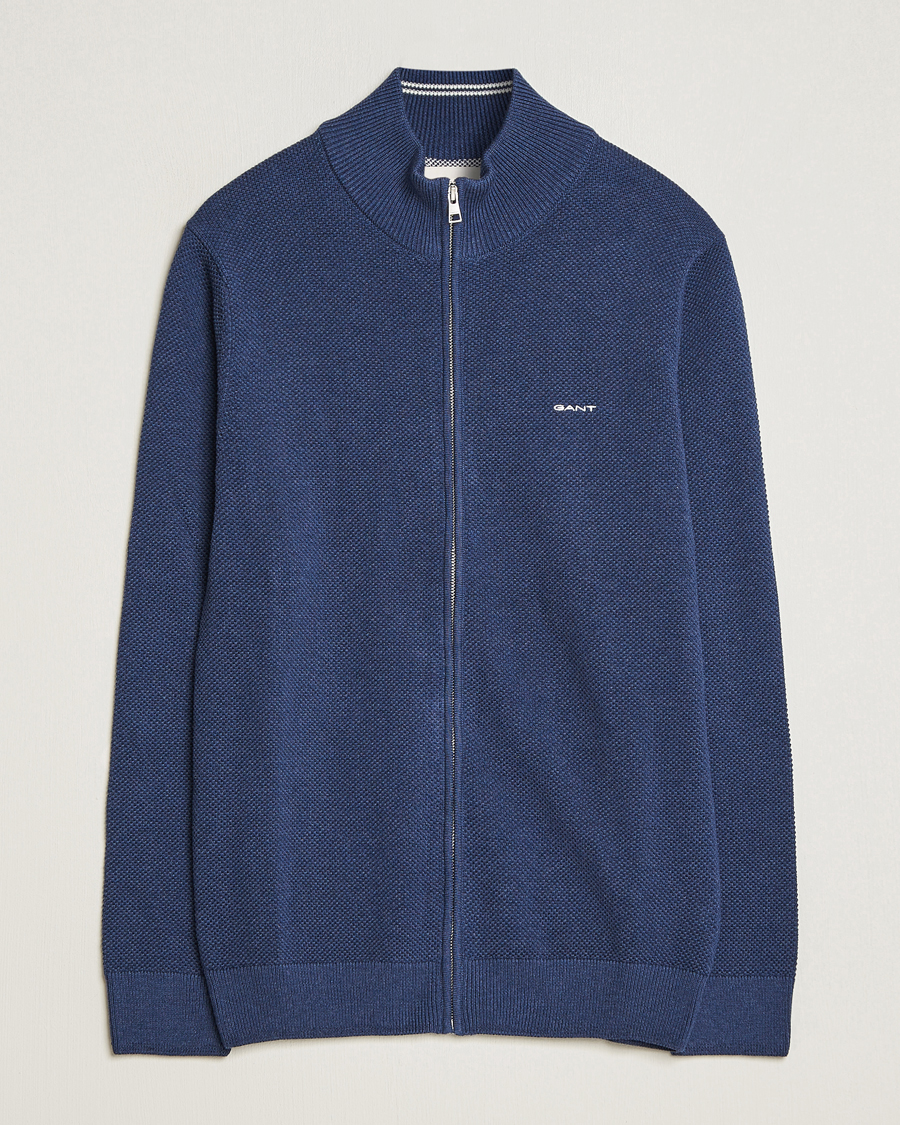 Heren | Truien | GANT | Cotton Pique Full Zip Marine Melange