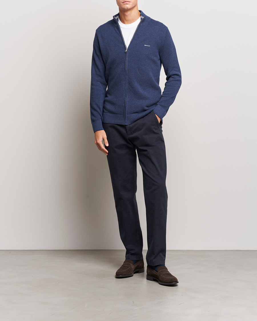 Heren | Truien | GANT | Cotton Pique Full Zip Marine Melange