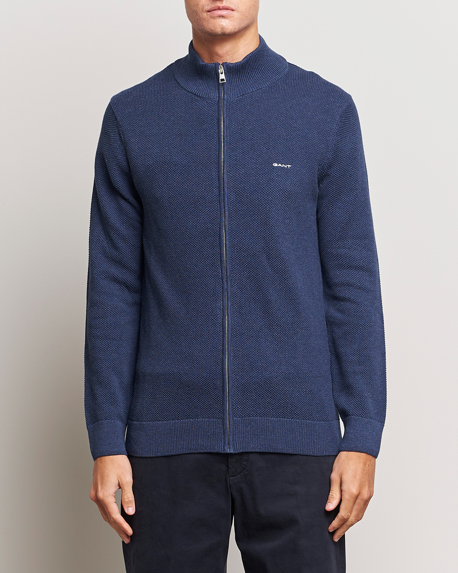 Heren | Truien | GANT | Cotton Pique Full Zip Marine Melange