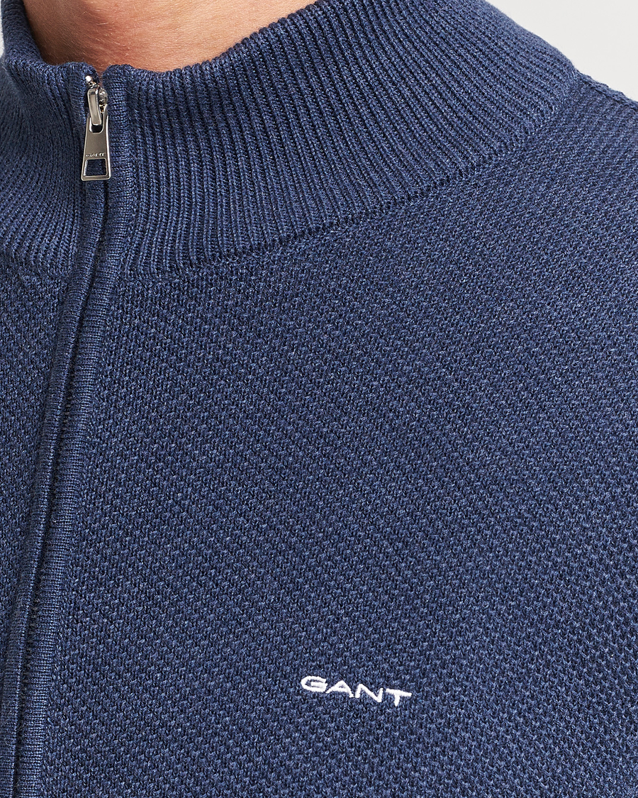 Heren | Truien | GANT | Cotton Pique Full Zip Marine Melange