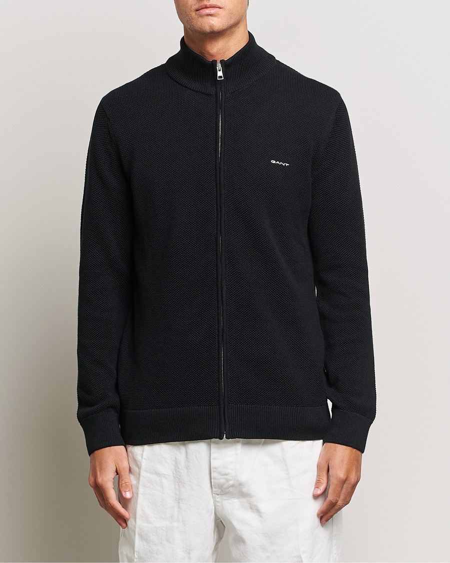 Heren | Full-zip | GANT | Cotton Pique Full-Zip Sweater Black