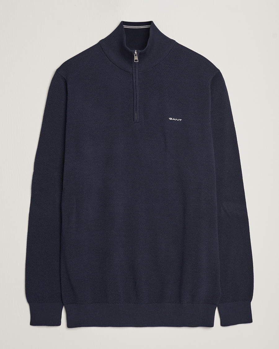 Heren |  | GANT | Cotton Pique Half-Zip Sweater Evening Blue